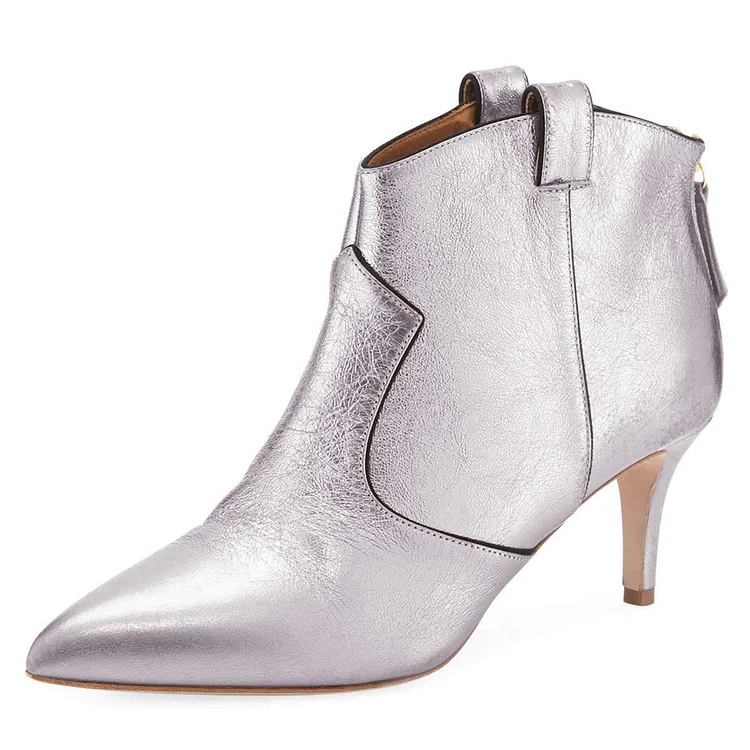 Silver Stiletto Boots Ankle Boots |FSJ Shoes