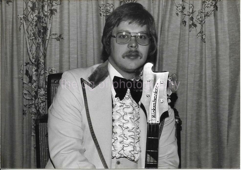 1970's GUITAR GUY Found Photo Poster painting YOUNG MUSIC MAN bwPortrait 911 13 H