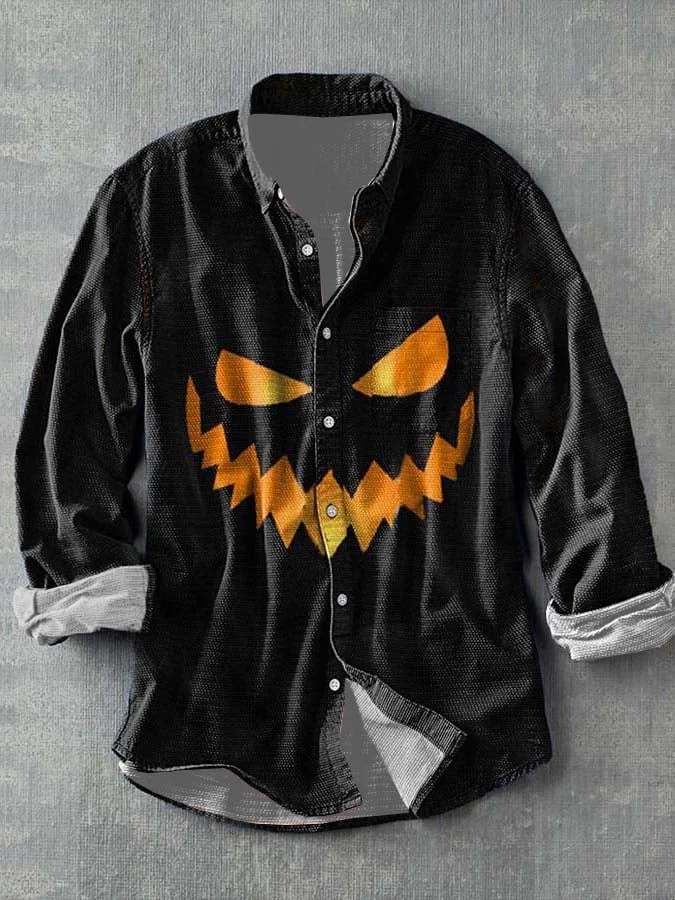 Men's Halloween Skull Print Long Sleeve Shirt