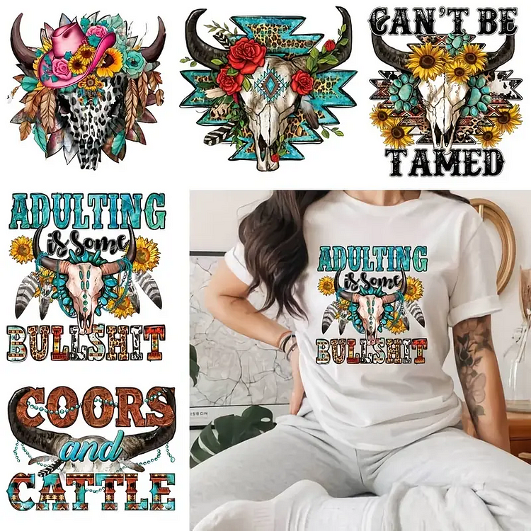 6pcs/set Beautiful Cow Bones Patches Washable Heat Transfer For T-Shirt Arts Craft Home Decors