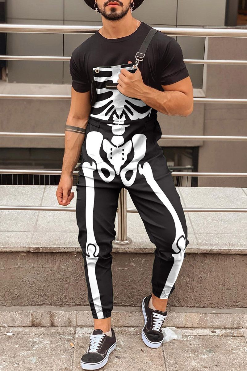 Halloween Skeleton Print Slim-Fit Costume Overalls Jumpsuit [Pre-Order]