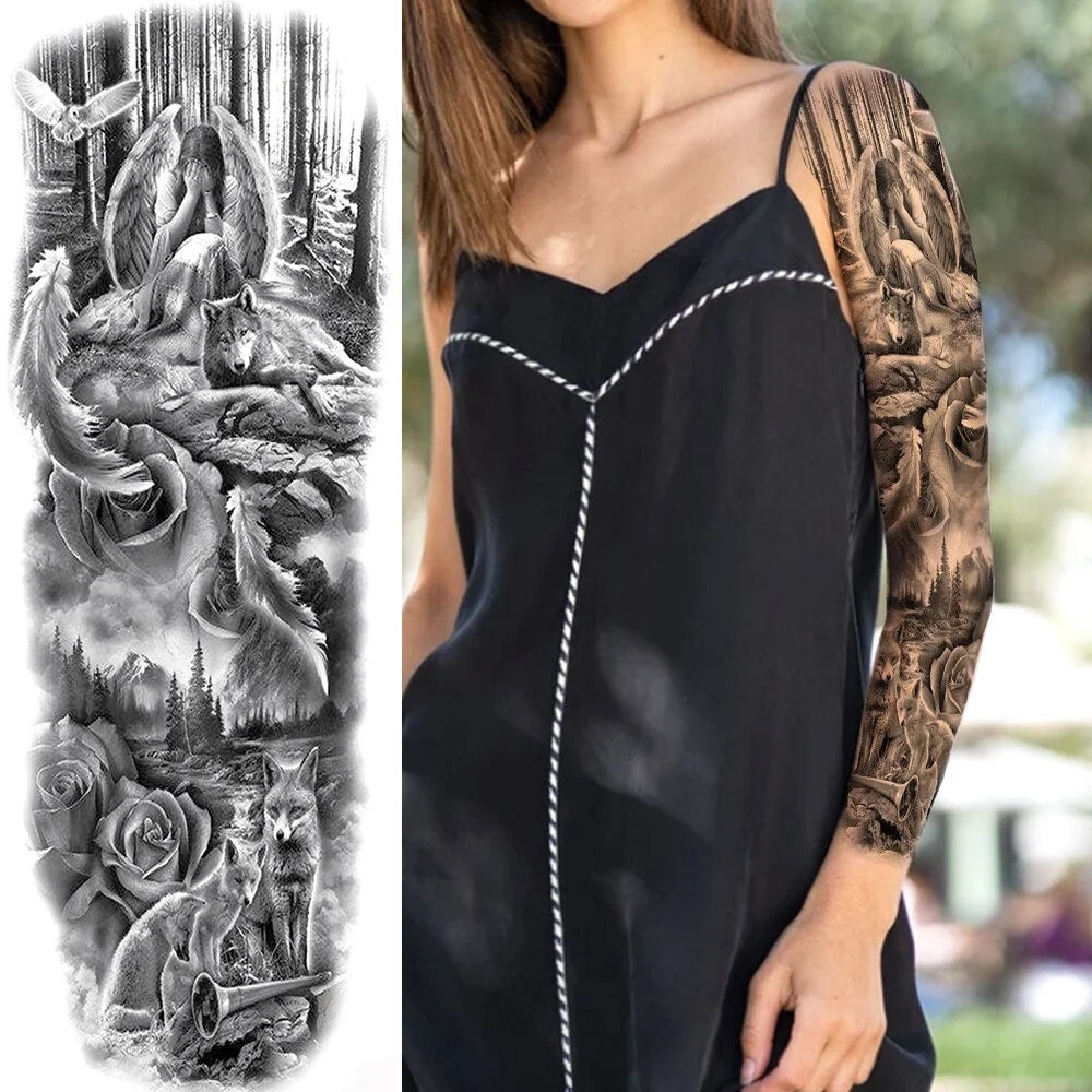 Sexy Full Arm Temporary Tattoos Sticker For Women Men Adult Gun Nun Vines Realistic Fake Tattoo Sleeves Large Tatoos Paste