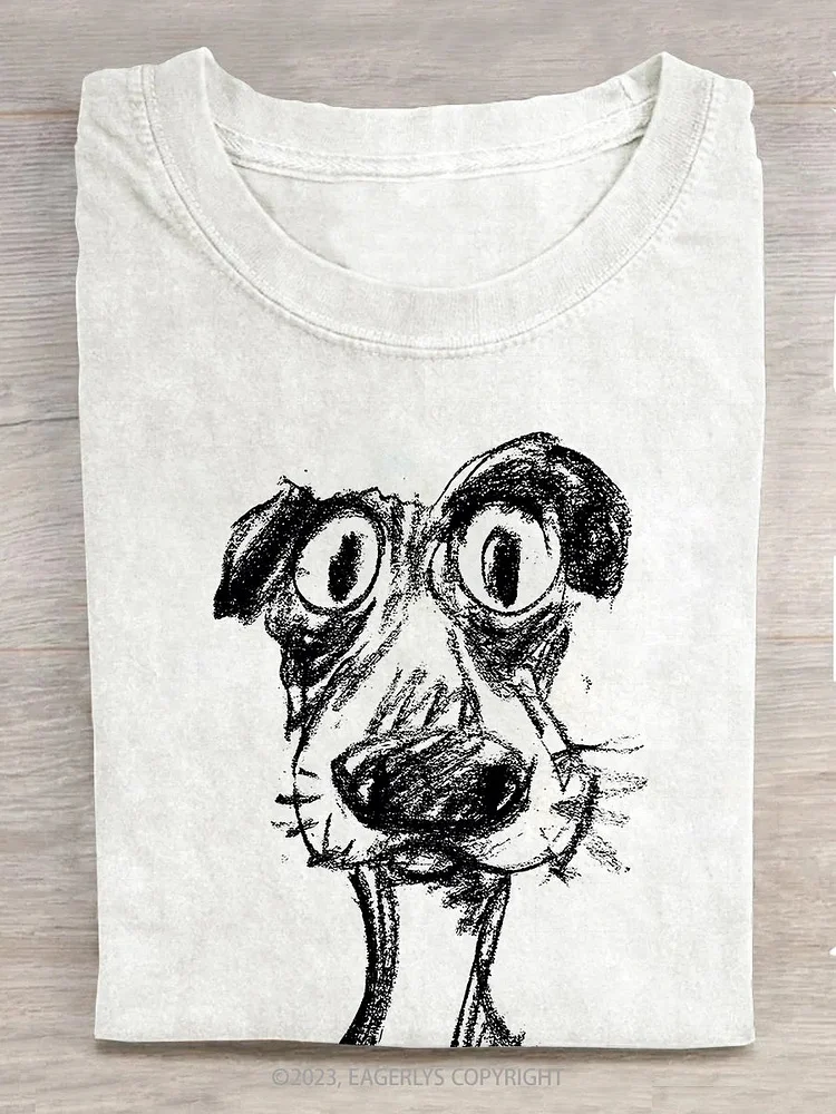 Women's Loose Line Puppy Print T-Shirt