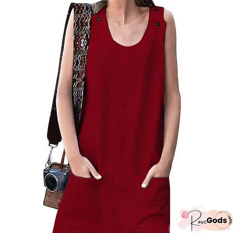 Crew Neck Women Dress Shift Cotton-Blend Women Dress