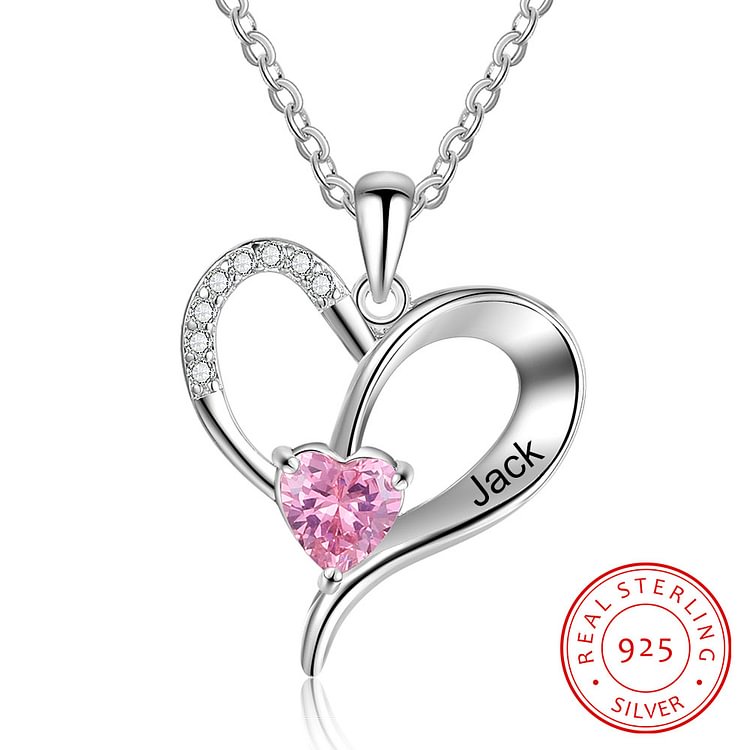 Heart Necklace With Engraved Name And Birthstone