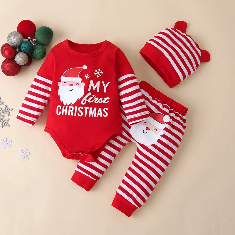 3PCS My 1st Christmas Santa Claus Printed Baby Set