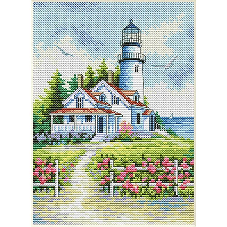 Spring-Seaside Lighthouse (30*40CM) 11CT Stamped Cross Stitch gbfke