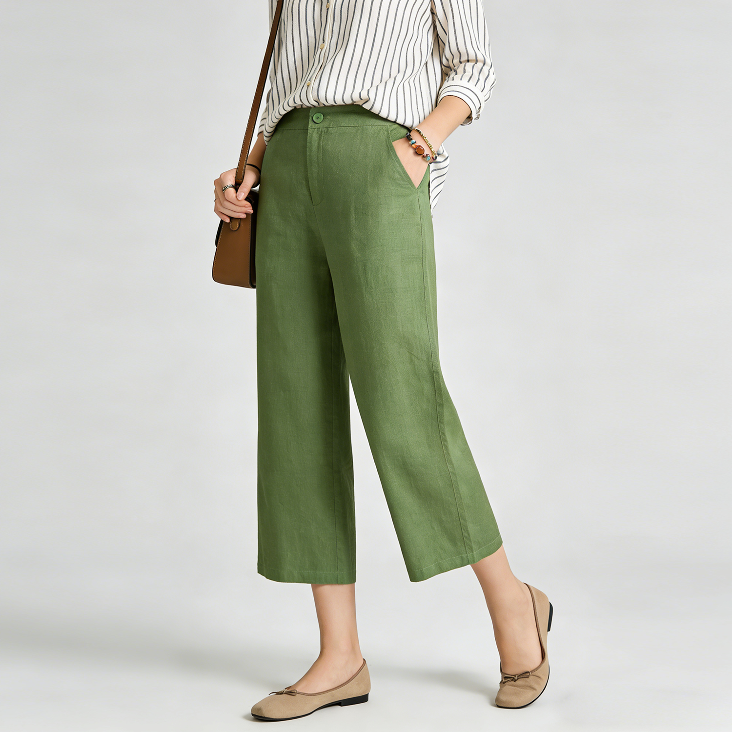 100% European Linen Pants Cropped Comfy for Women REAL SILK LIFE