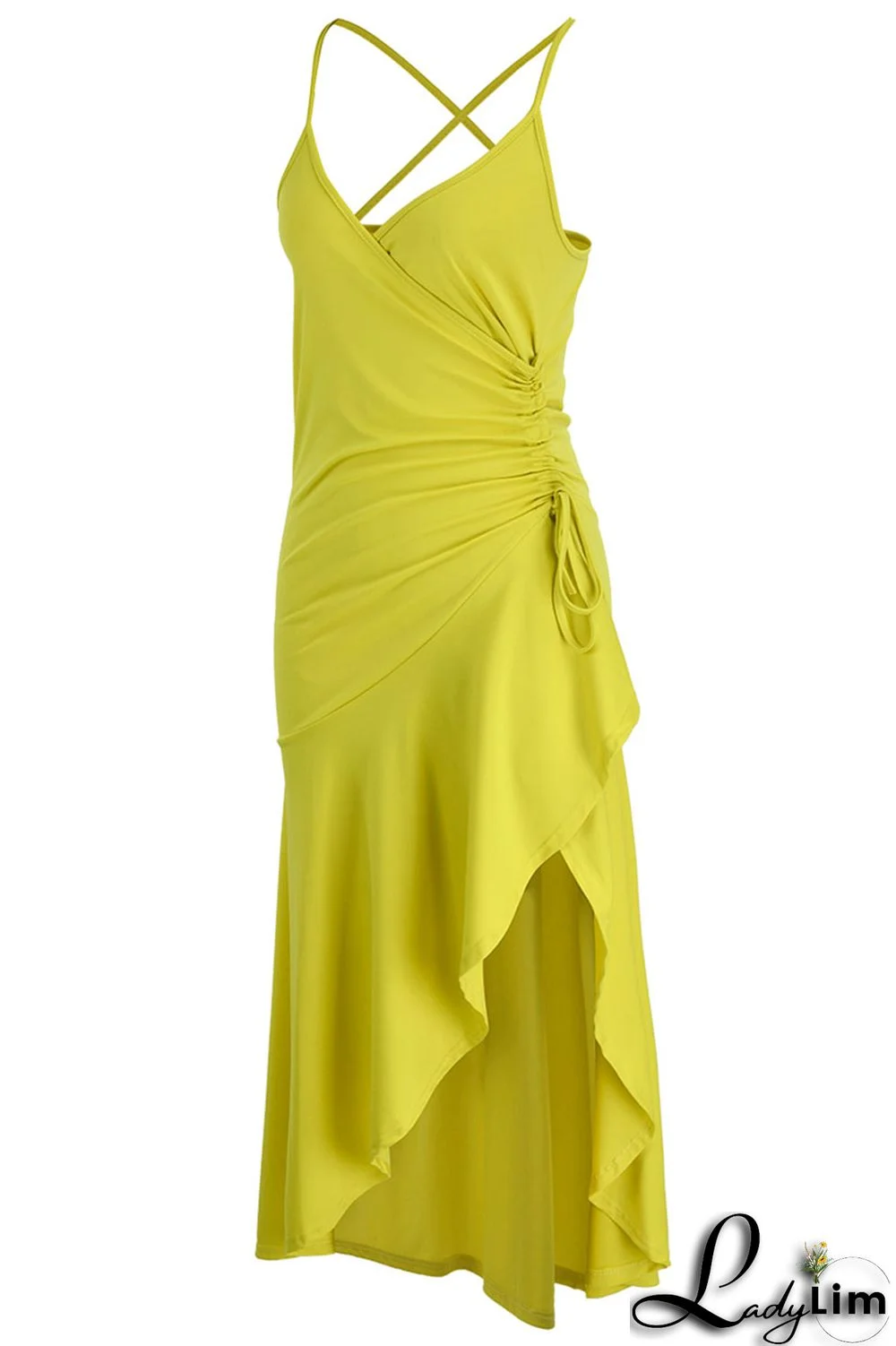 Purple Sexy Solid Patchwork Flounce Asymmetrical Spaghetti Strap Dresses