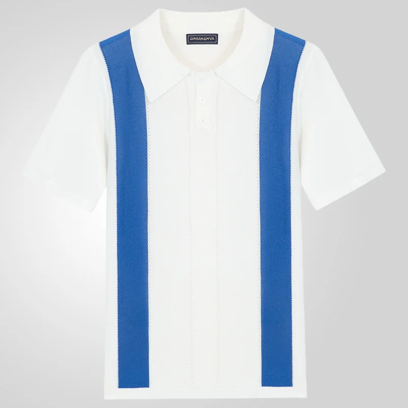 Uveng Uveng Men'swear Summer Short-Sleeved Knitwear White Striped Business POLO Shirt SY0096