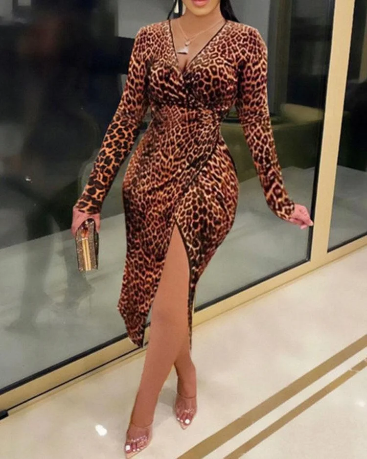 Sexy Leopard Print Split Dress