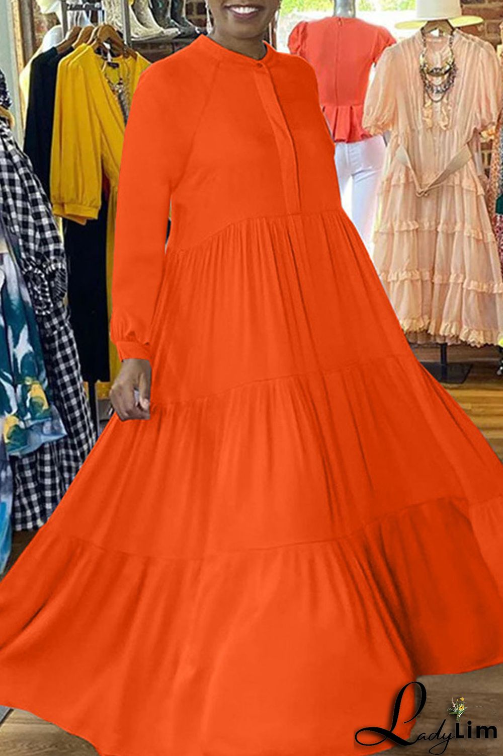 Apricot Casual Solid Patchwork Fold O Neck Straight Dresses