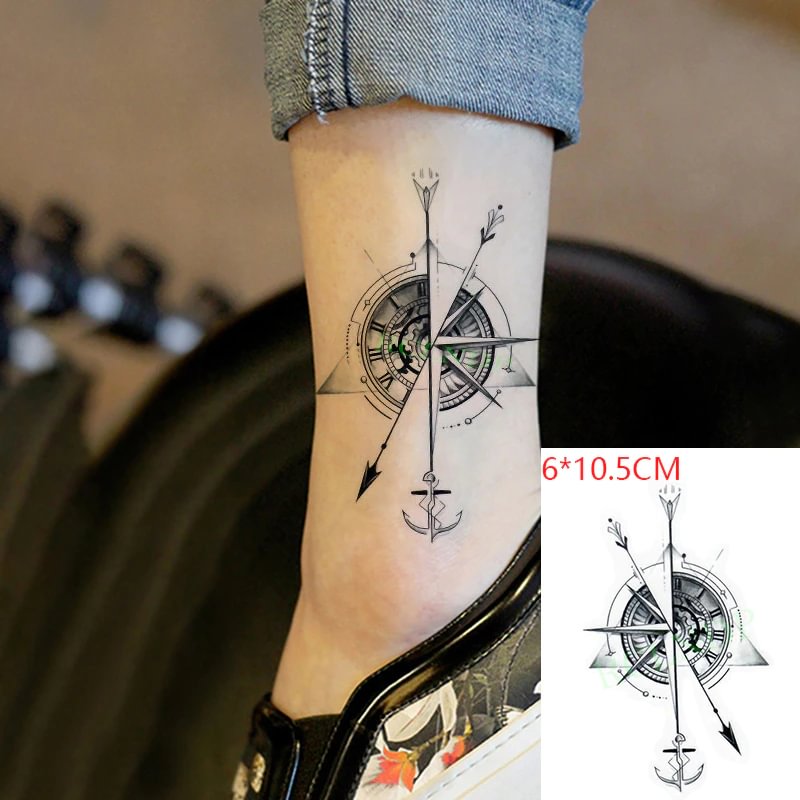 Gingf Waterproof Temporary Tattoo Sticker Compass Arrow Roman Clock  Anchor Small Body Art Flash Tattoo Fake Tattoo for Women Men