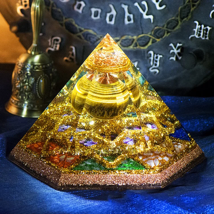 Olivenorma Holy Light-Hexahedral Tiger Eye Crystal Tower Orgone Pyramid