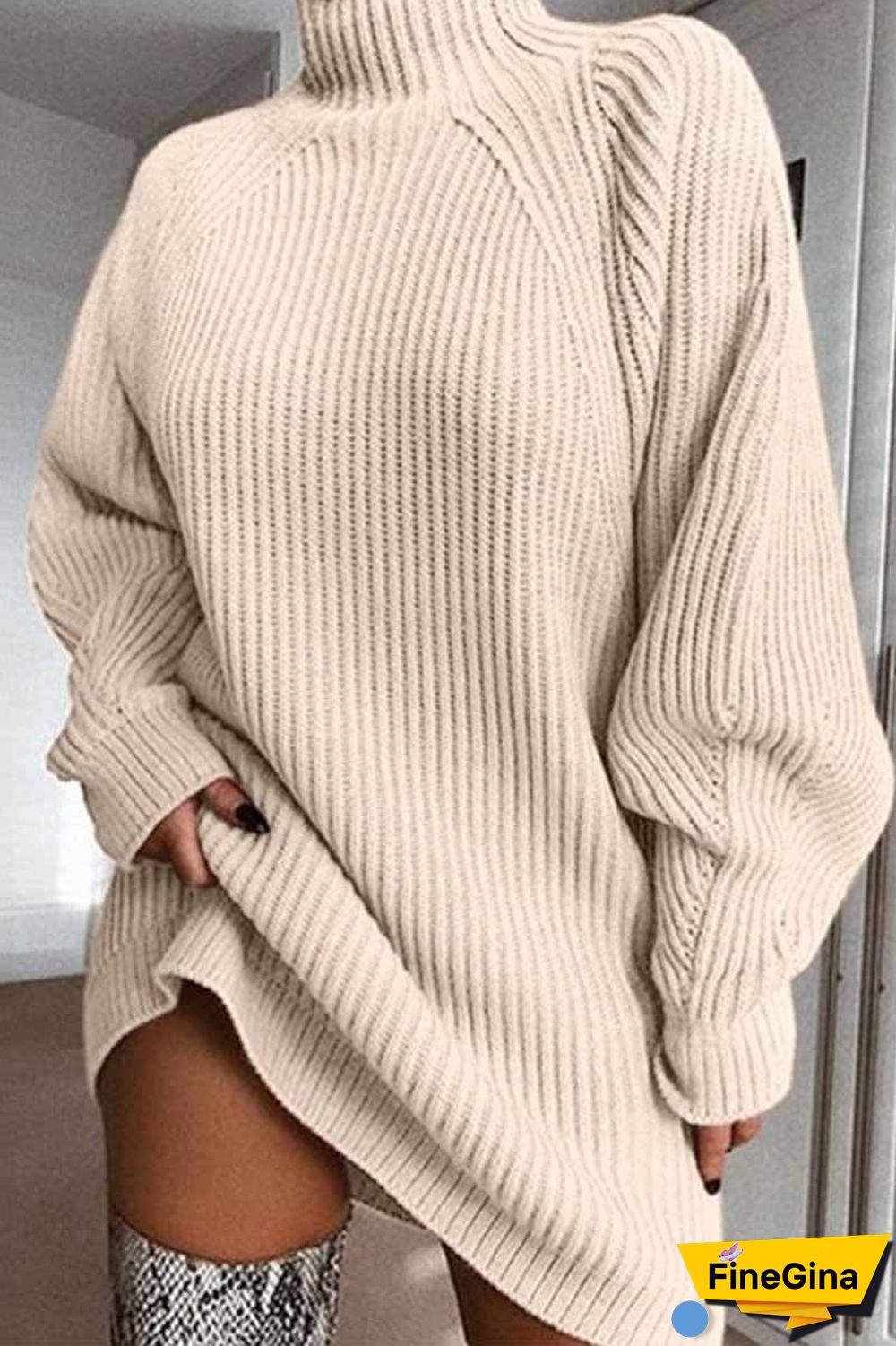 Loose High Neck Striped  Mini Dress