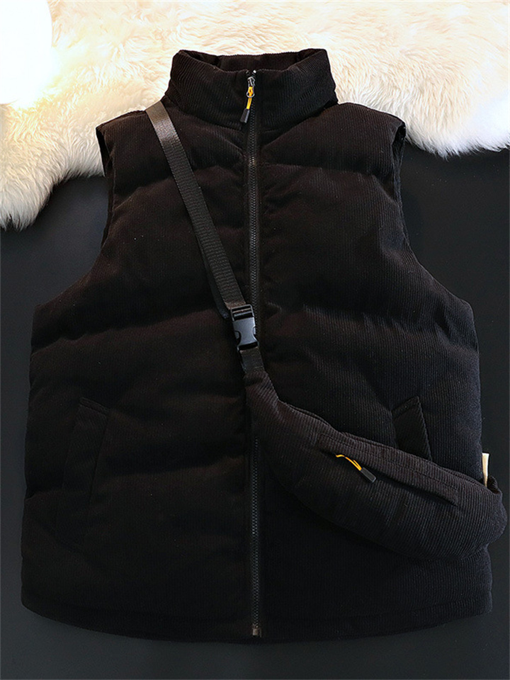 Solid Color Casual Loose Men's Corduroy Cotton Vest Undershirt Standing Collar Shoulders Down Cotton Horse Jacket Jacket