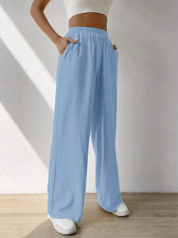 Elasticity Solid Color Split-Joint High Waisted Loose Trousers Pants