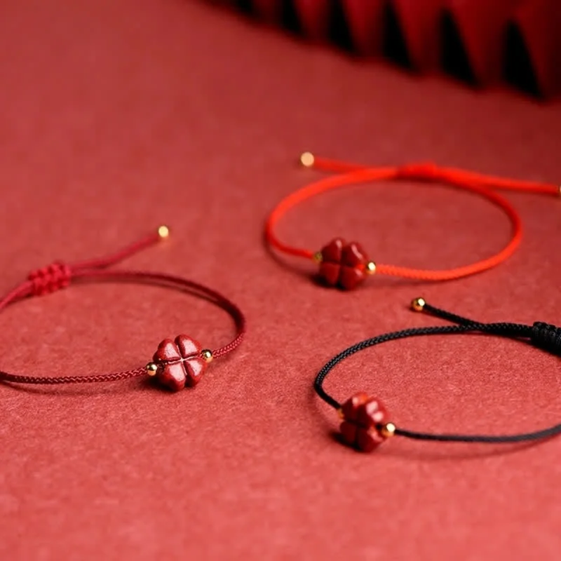 Cinnabar Red String Four Leaf Clover Blessing Bracelet