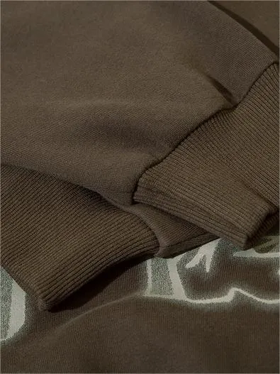 Brownm hoodie with hood and graffiti print