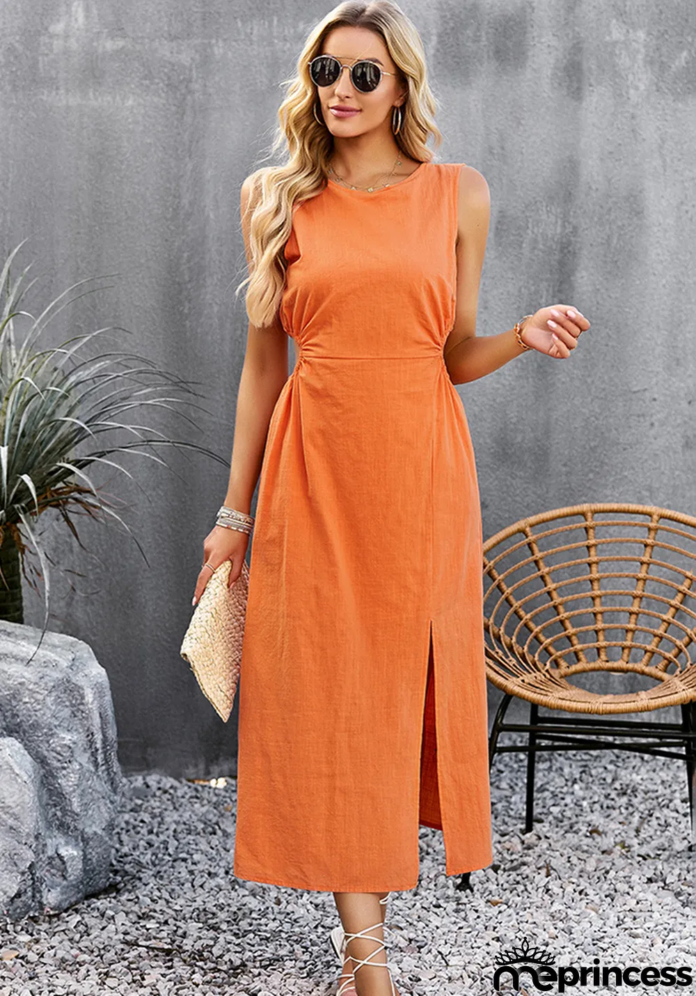 Women Solid Summer Sleeveless Maxi Dress