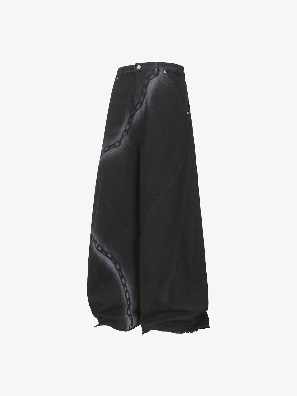 Black Act Chic Washed Long Chain Print Baggy Jeans Front