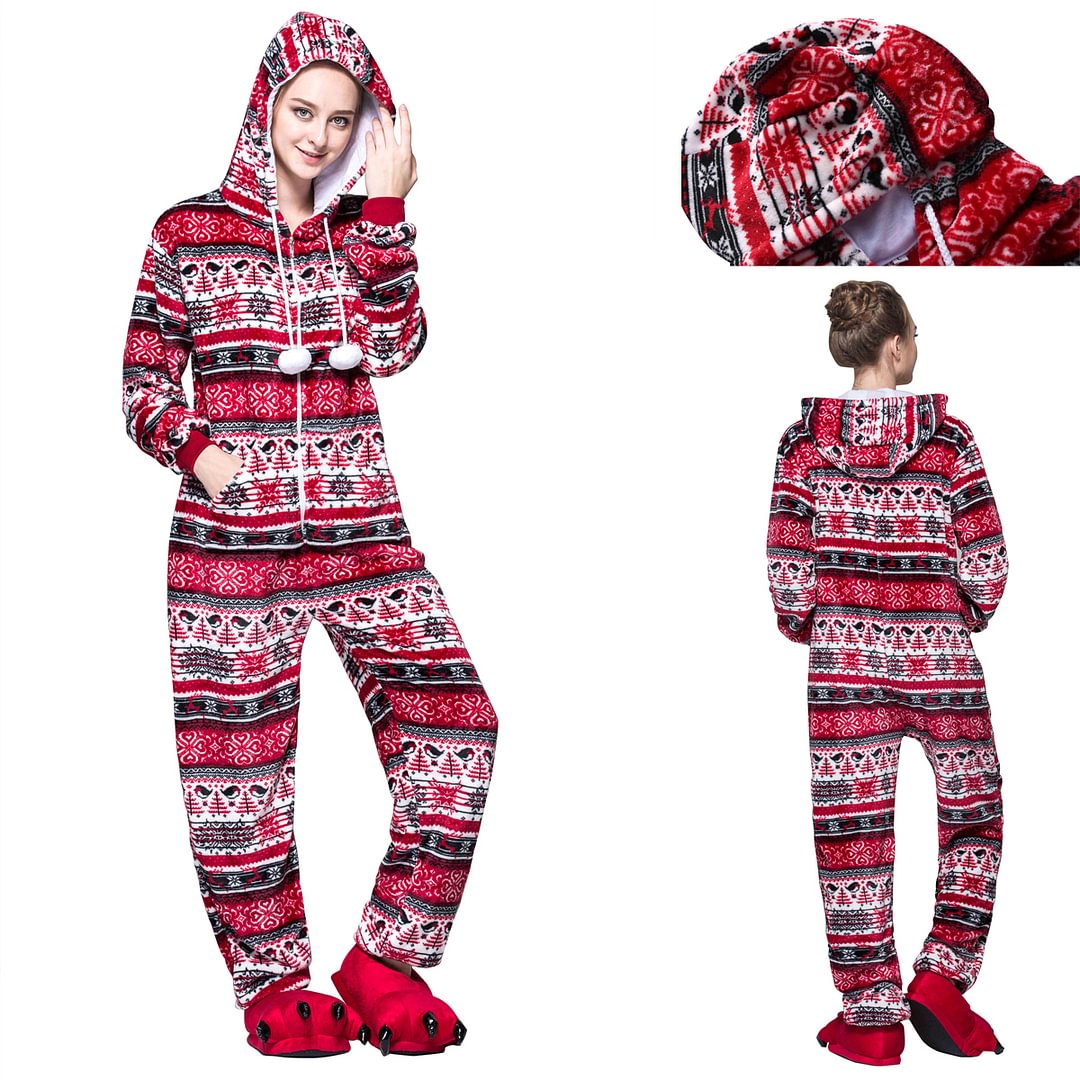 Christmas tree Pattern Jumpsuits Hoodie onesies Pajamas for Adult-Pajamasbuy