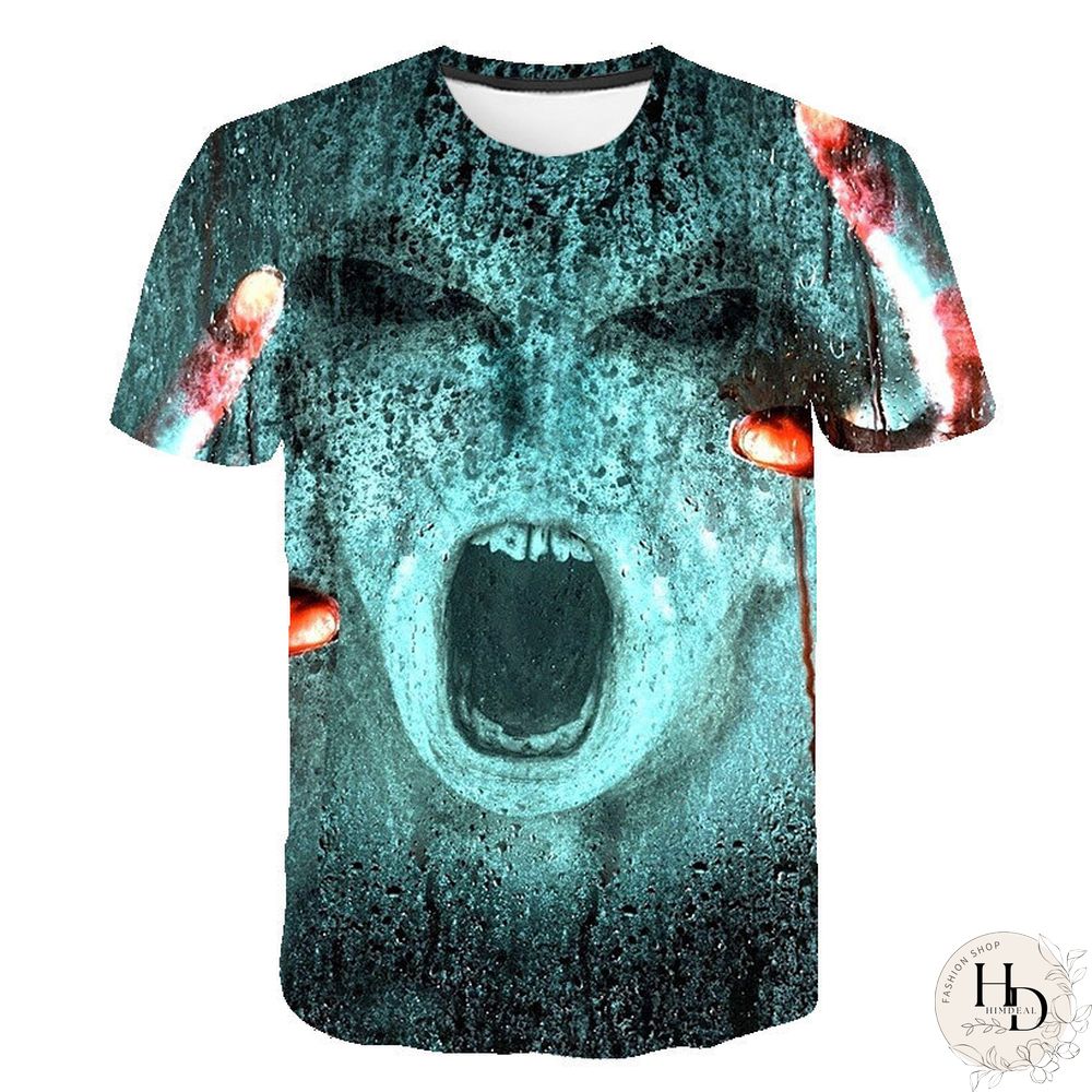 Summer Streetwear Scary Man Male 3D Print Creative Character Casual Shirt Plus Size Short Sleeve Tees Tops Clothing