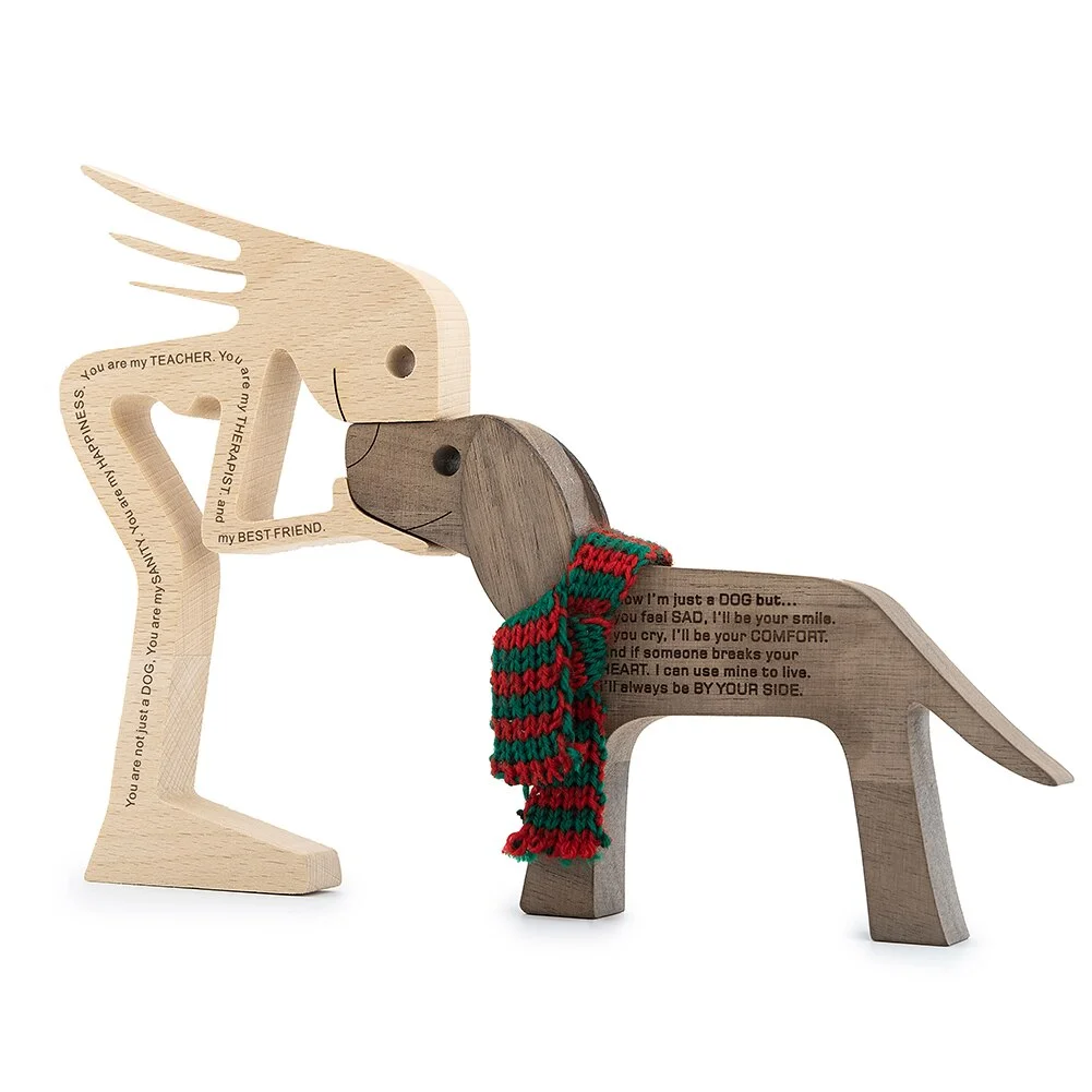 Wood Puppy Family Table Figurin Decor Ornaments Wooden Dog Craft Statue Home Decoration Cute Human and Pets Sculpture Craft Gift
