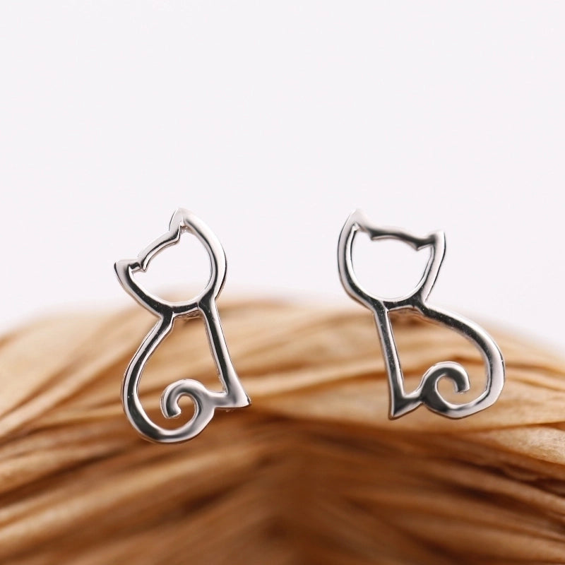 1 Pair 925 Sterling Silver Cat Ear Studs