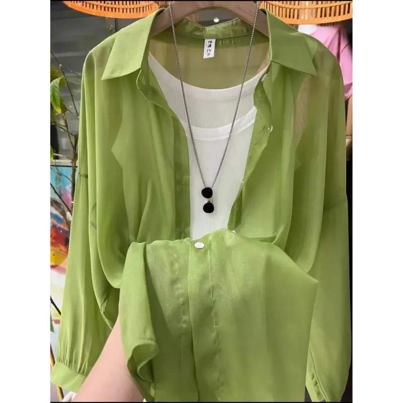 Brownm Brownm Thin Coat Women's Summer New Loose Anti-Ultraviolet Breathable Ice Sleeve Shirt Long-Sleeved Top