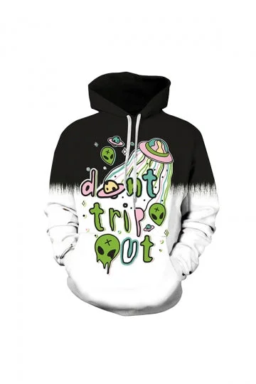 Womens Halloween Don't Trip Out Draw String Hoodie Black And White-elleschic