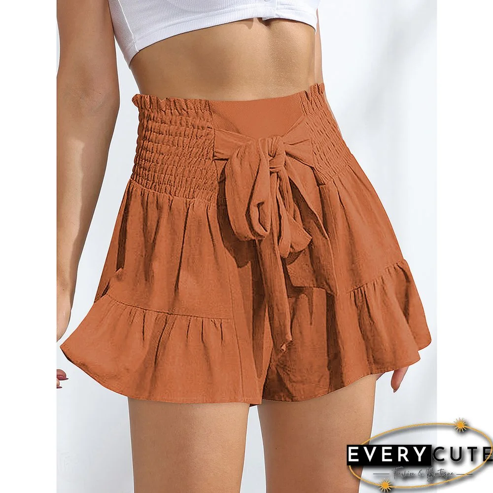 Orange Ruffle Hem Tie Waist Wide Leg Culotte