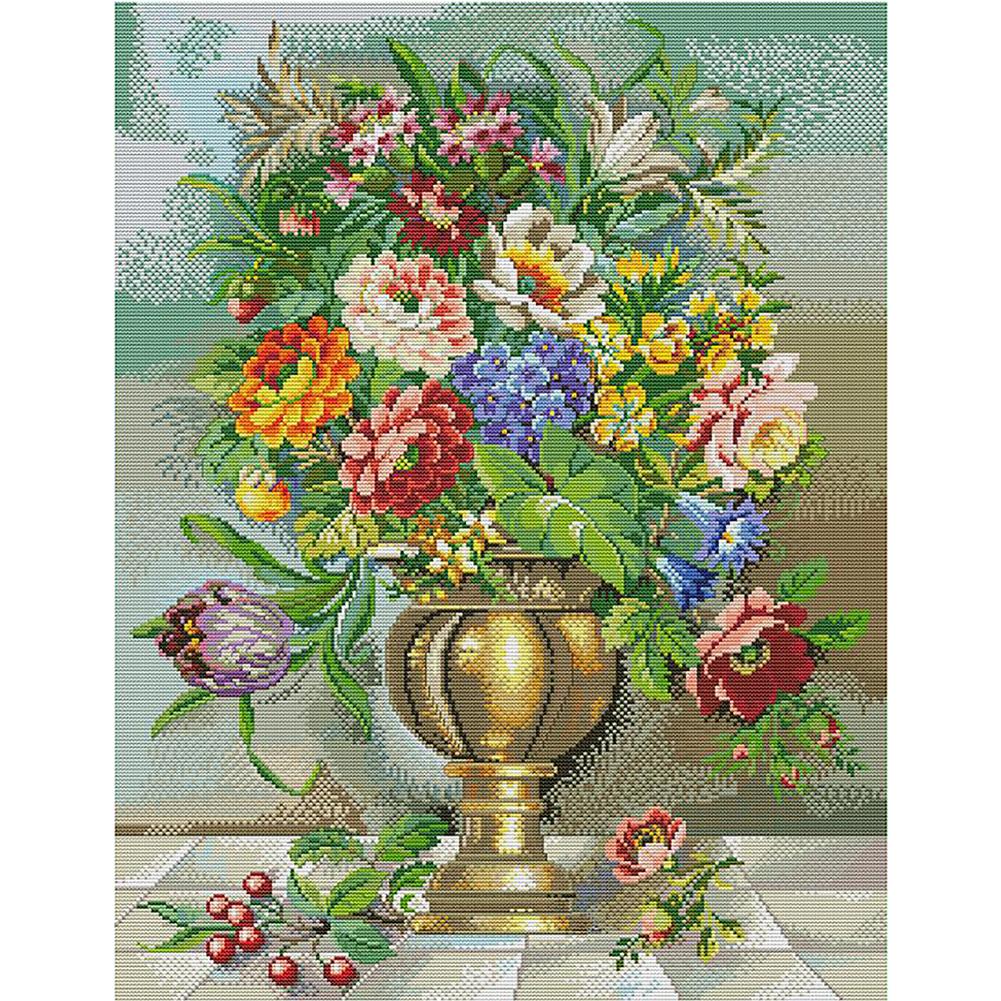 

Oil painting flowers - 14CT Stamped Cross Stitch - 58*47cm, 501 Original
