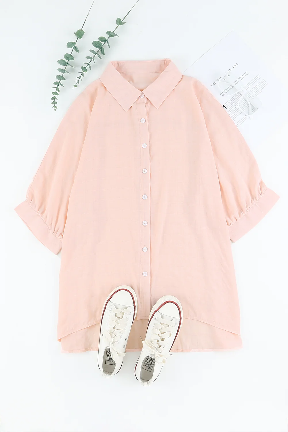 Pink Button Front Dolman Sleeves Shirt