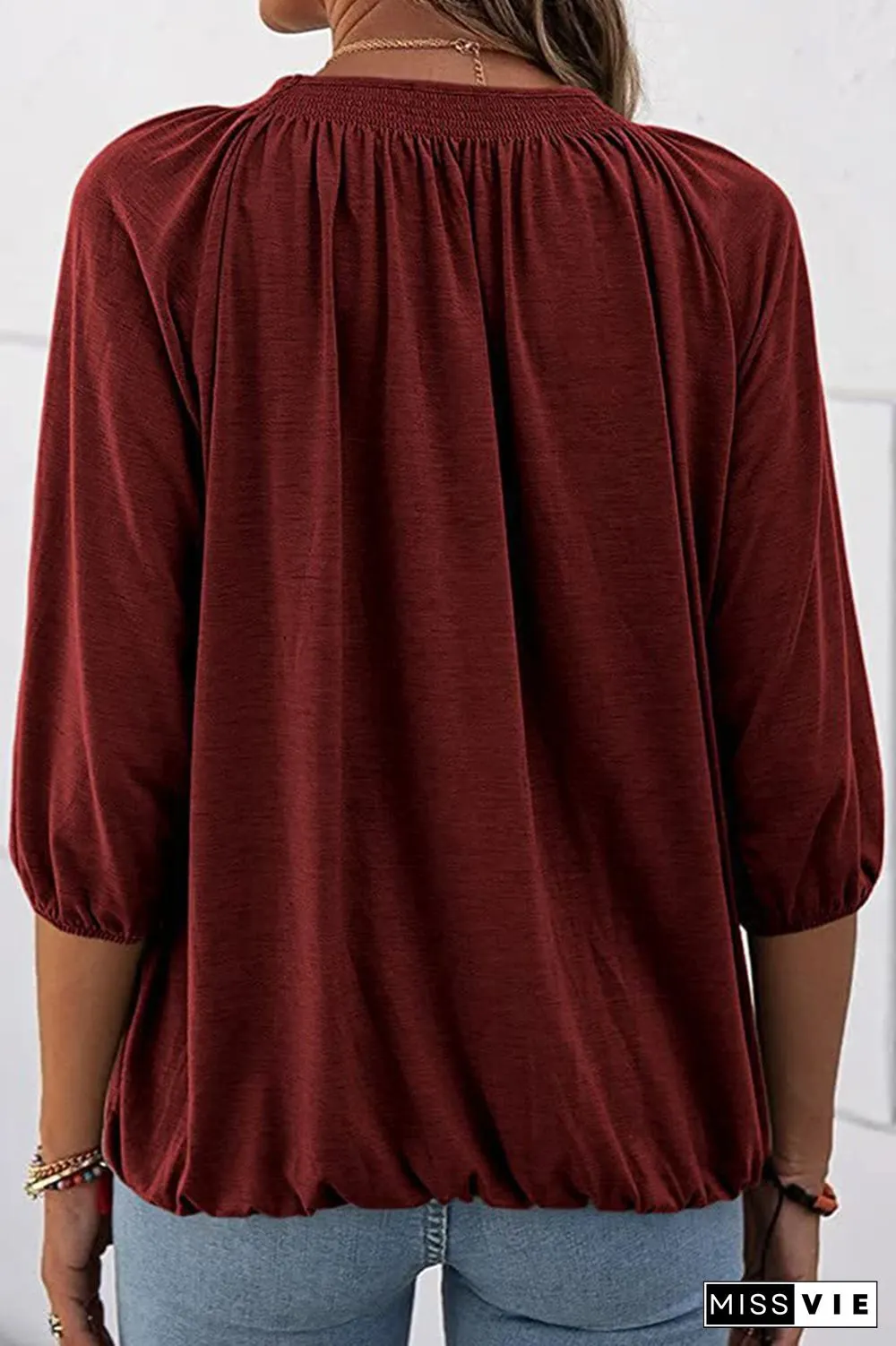 Casual Solid Split Joint O Neck Tops(7 colors)