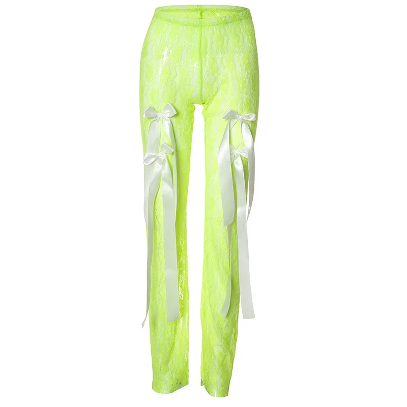 Brownm Brownm Women's Summer New Street Wear Perspective Lace Strap Spliced Low-Rise Leisure Pants