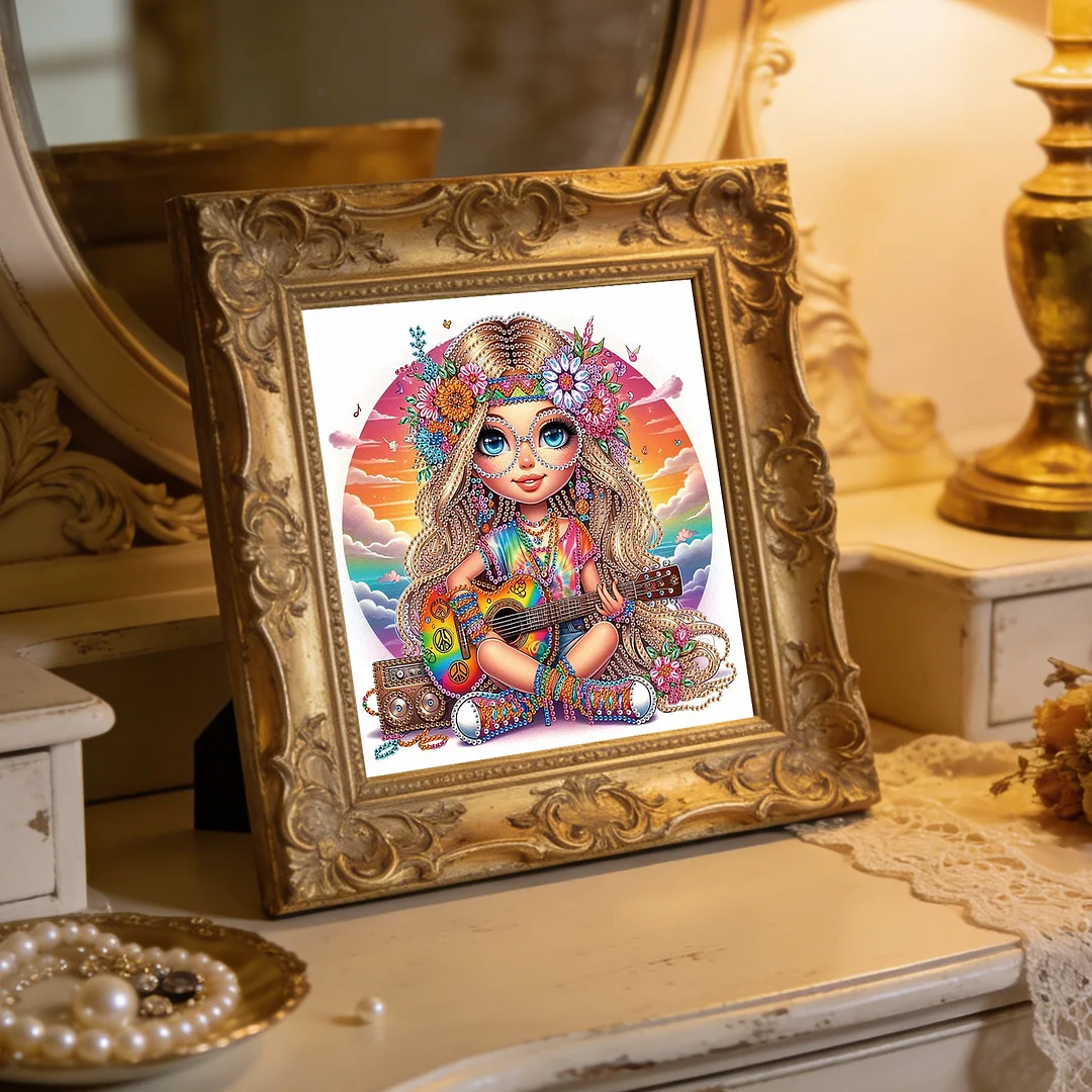 Diamond Painting - Partial Special Shaped Drill - Hippie Girl(Canvas|30x30cm)