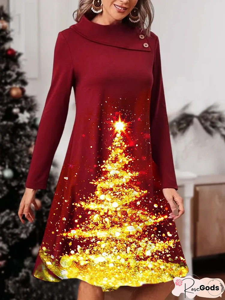 Christmas Urban Crew Neck Loose Dresses