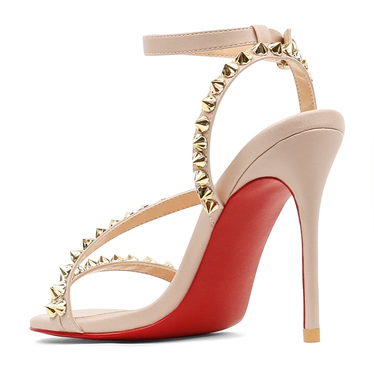 100mm Cross Instep Thin Ankle Strap With Gold Studs Red Bottoms