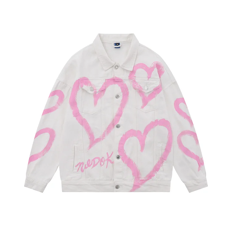 Kawaii Heart Print Long Sleeve Jacket - yankia