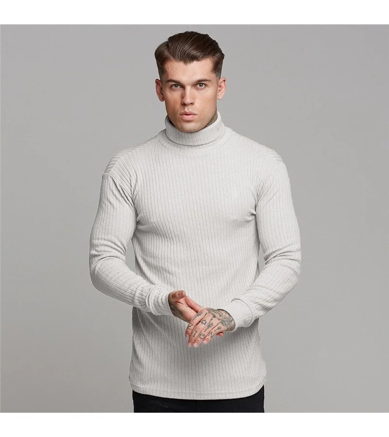 Men Fashion High Neck Sports Knitted Long-sleeve Tee Top M-XXL