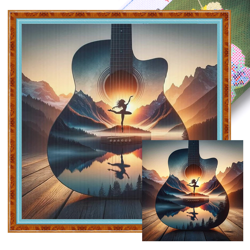 Silhouette-guitar woman Full 11CT Pre-stamped Canvas(40*40cm) Cross Stitch