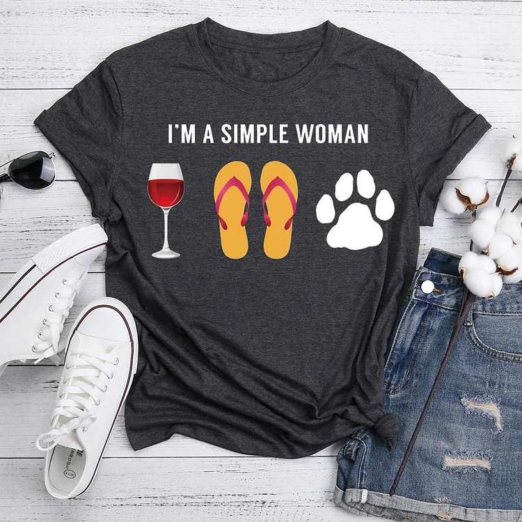 I Am A Simple Woman Wine Beach Sandals Dog Lover T-Shirt Tee-05588