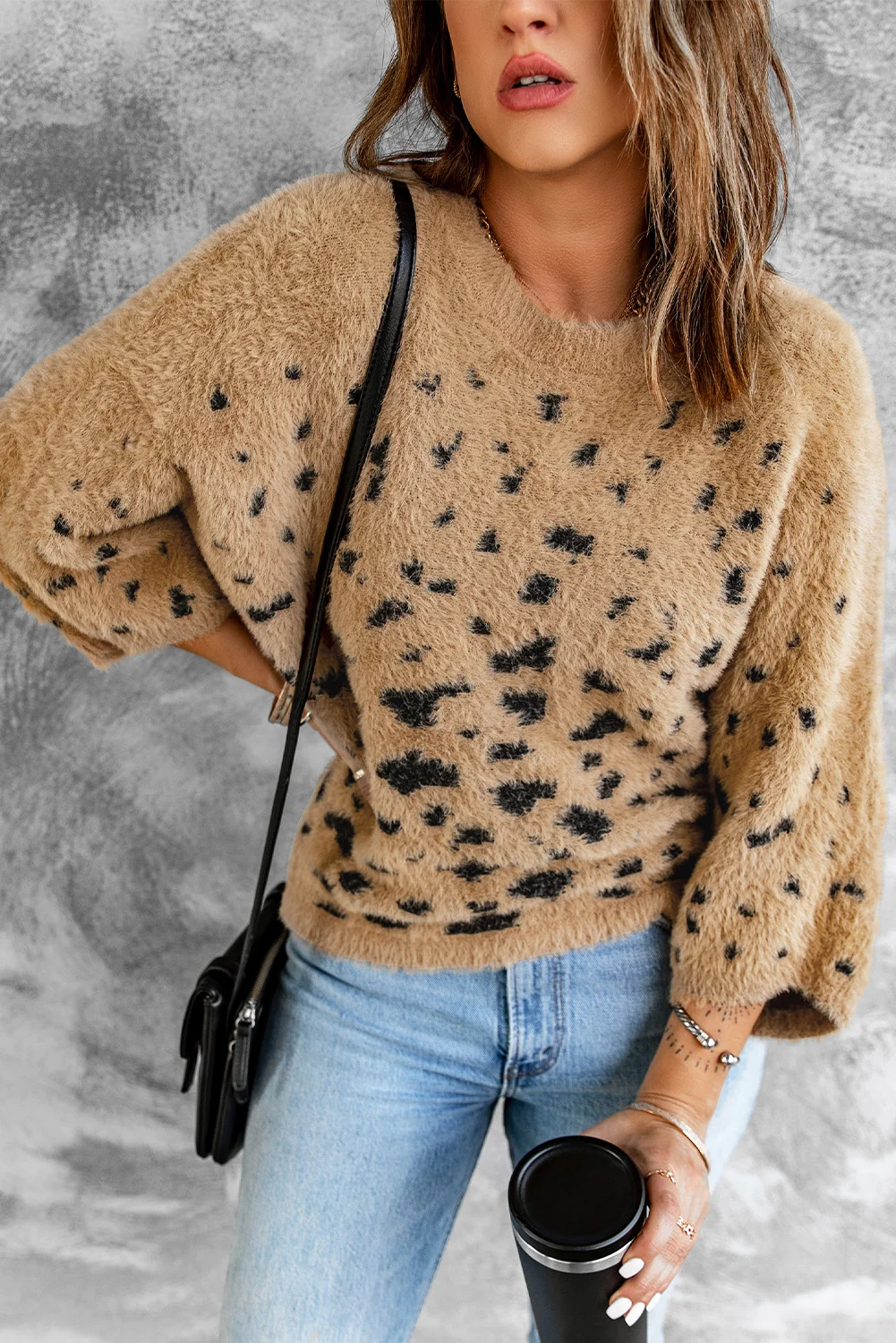 Leopard Print Drop Shoulder Loose Knitted Sweater | IFYHOME