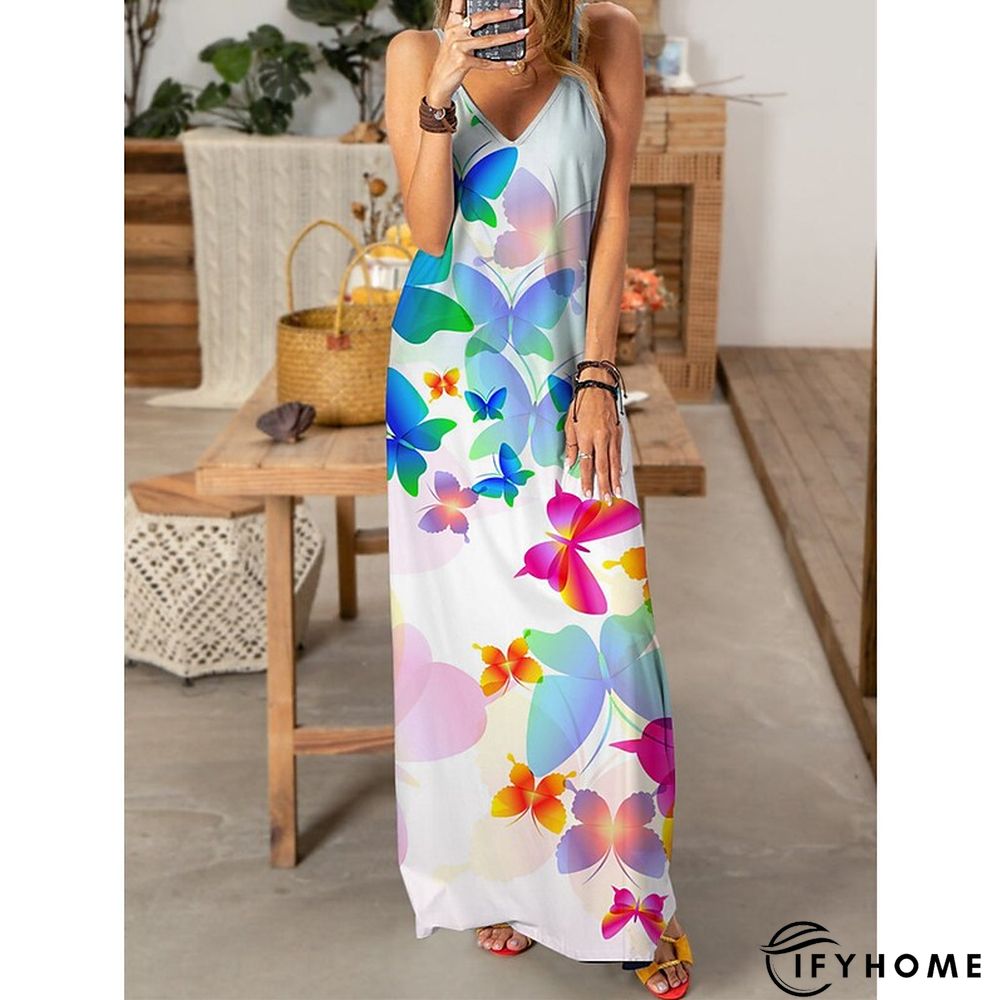 Women's Long Dress Maxi Dress Casual Dress Slip Dress Print Dress Animal Butterfly Casual Outdoor Daily Beach Backless Print Sleeveless V Neck Dress Regular Fit Pink Royal Blue Blue Spring Summer S M | IFYHOME