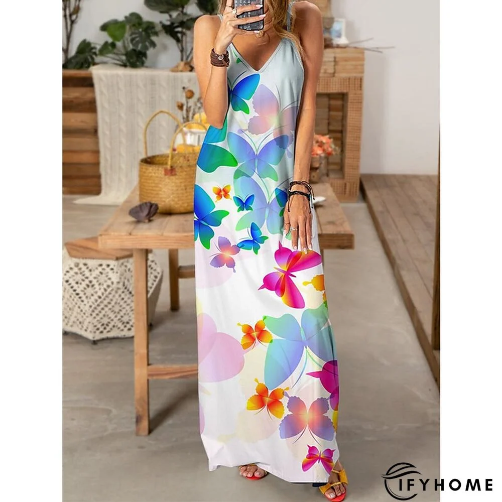Women's Long Dress Maxi Dress Casual Dress Slip Dress Print Dress Animal Butterfly Casual Outdoor Daily Beach Backless Print Sleeveless V Neck Dress Regular Fit Pink Royal Blue Blue Spring Summer S M | IFYHOME