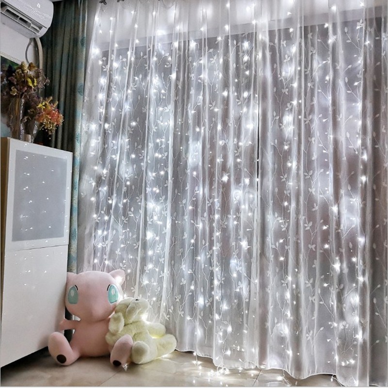 

Copper wire curtain light 3*3 meters 300 lights music sound control Chr, 3 x 3 m eight function model cold white, 501 Original