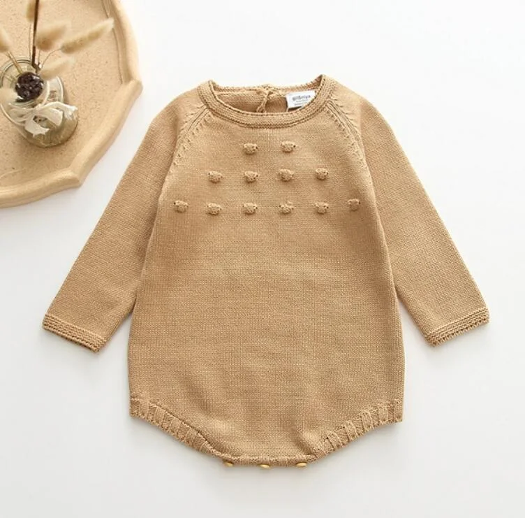 Newborn Baby Girls Boys Knitted Romper Baby Clothes Cotton Pompom Woolen Baby Rompers Ruffle Infant Baby Boys Jumpsuit Overalls