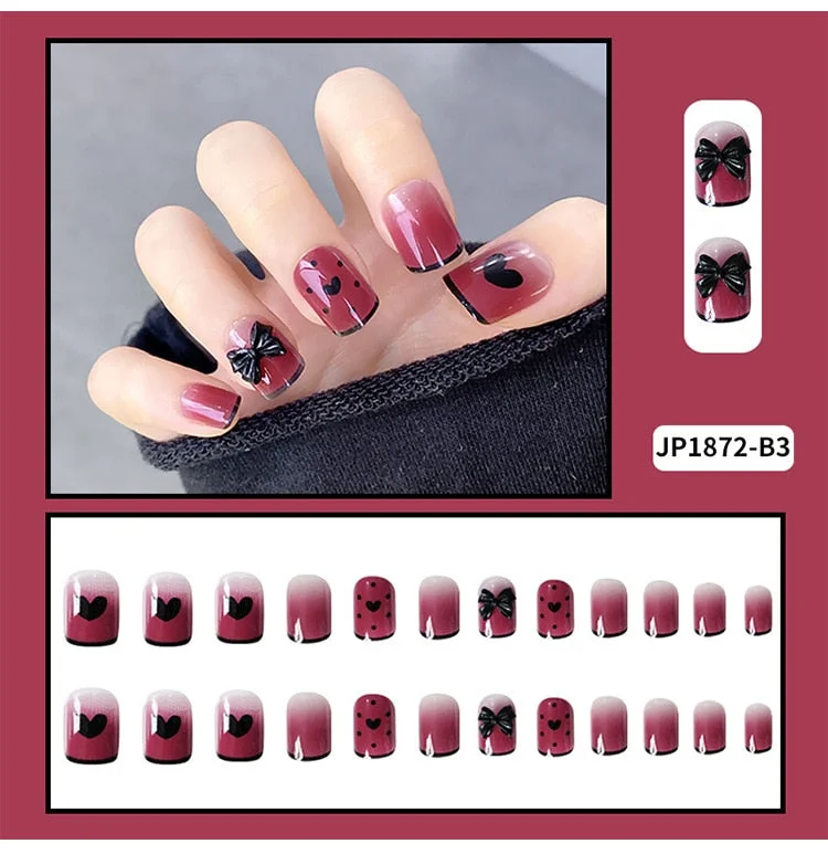 Fashion 24pc/set 10 Sizes Fake Nails Full Cover French False Nail Tips With Double-Sided Nail Adhesive Tab Press On Nails Art-Nail Inspo