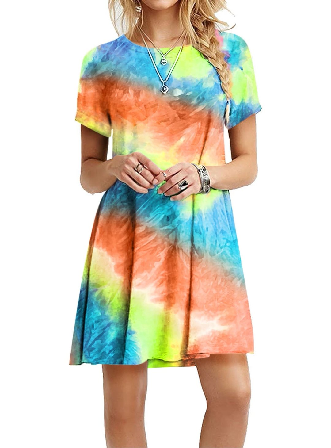 Slim Rainbow Tie-dye Printed Dress - VSMEE